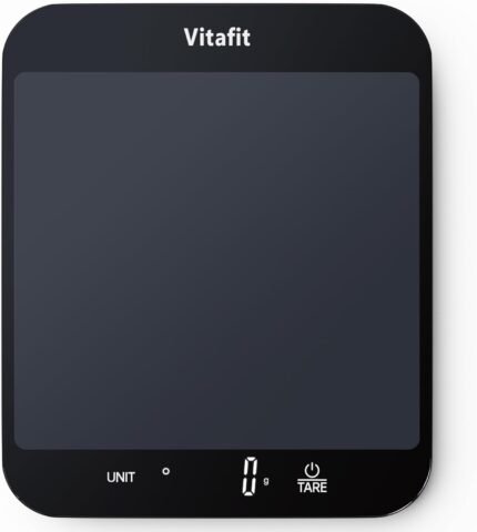 Vitafit 15kg Digitale Küchenwaage, Multifunktions-Lebensmittelwaage, Digitalwaage Briefwaage mit LED-Display, Gehärtetes Glas Gewicht Gramm 1 g Richtigkeit,Schwarz